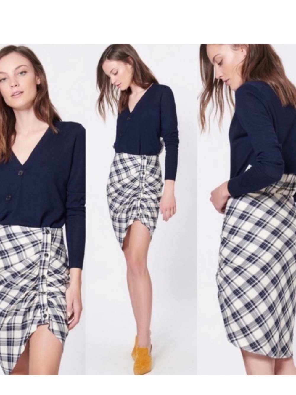 Veronica Beard Murphy Skirt in a navy and cream plaid check